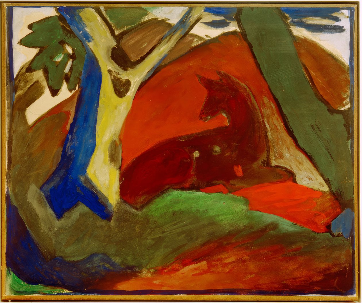 蹲下的鹿 作者 弗朗兹·马克（Franz Marc）