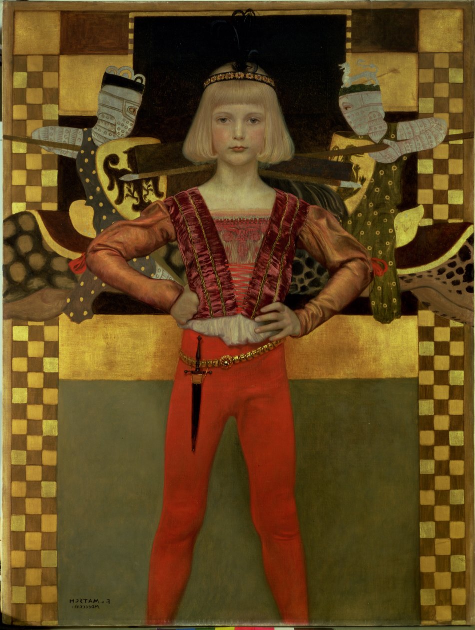 中世纪服装的男孩，1906年 作者 弗朗兹·冯·马特施