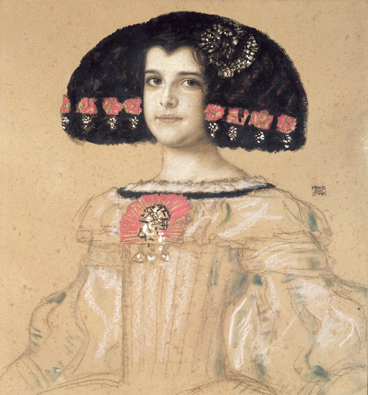 玛丽的肖像，艺术家的女儿，c.1908（铅笔，洗脸和柔和的船上） 作者 弗朗兹·冯·斯塔克
