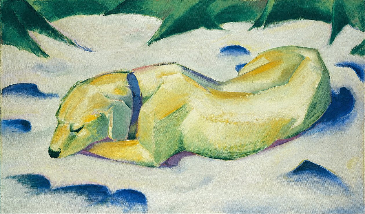 躺在雪地里的狗 作者 弗朗兹·马克（Franz Marc）