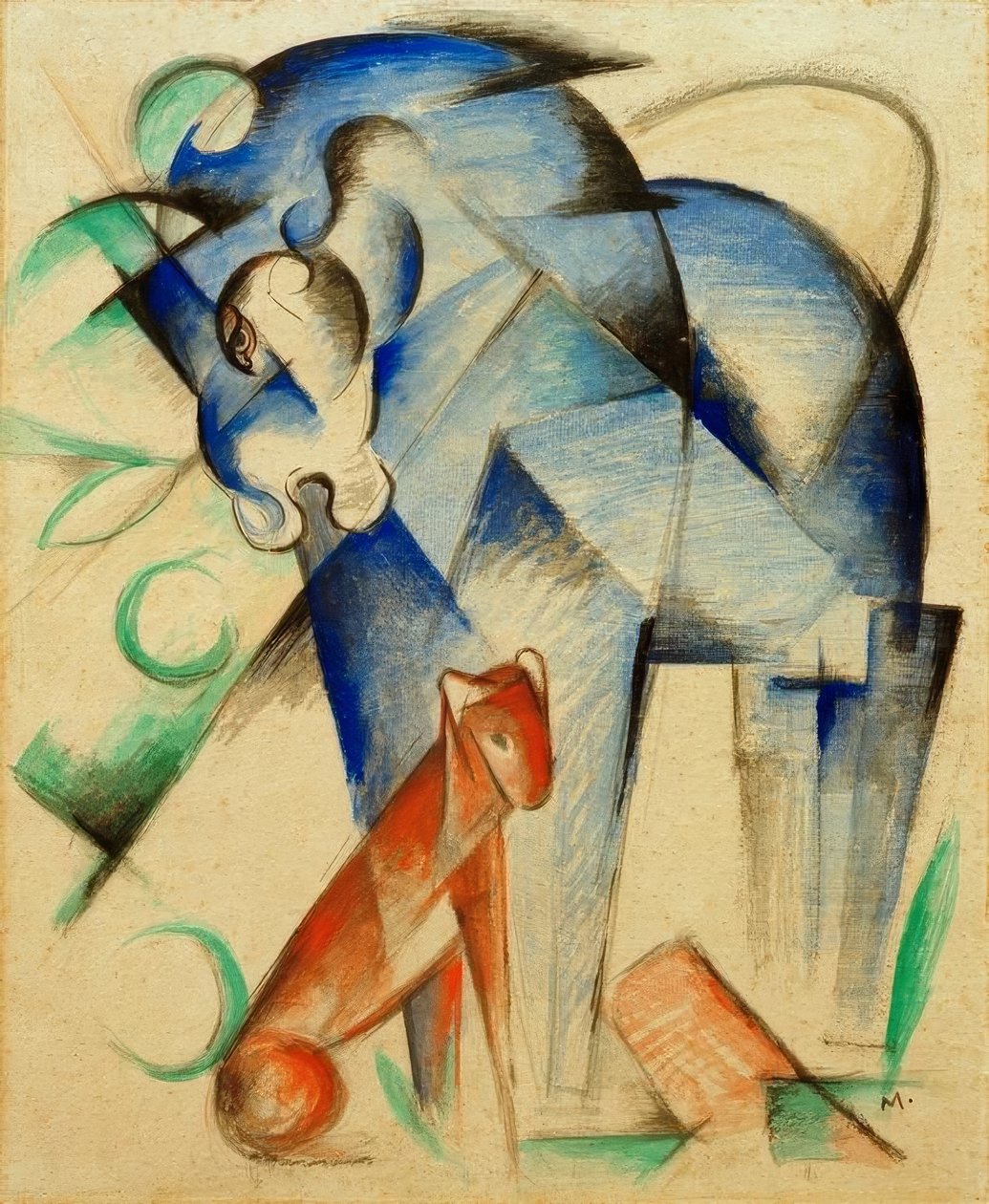 神话动物（蓝马和红狗） 作者 弗朗兹·马克（Franz Marc）