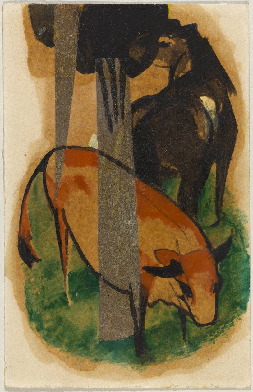 德语：红马和黄牛 作者 弗朗兹·马克（Franz Marc）