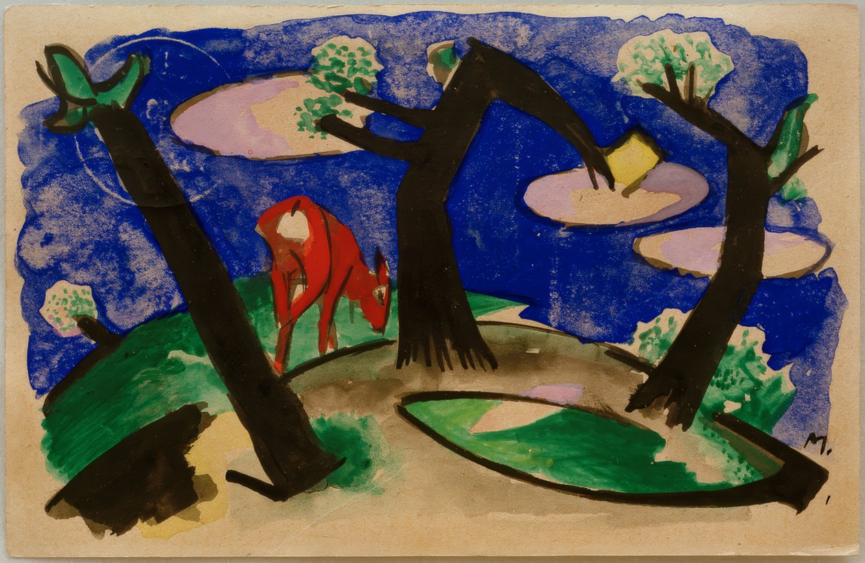 景观与红色的动物 作者 弗朗兹·马克（Franz Marc）