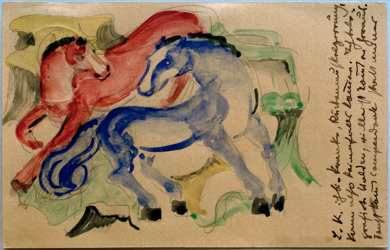 红色和蓝色的马 作者 弗朗兹·马克（Franz Marc）