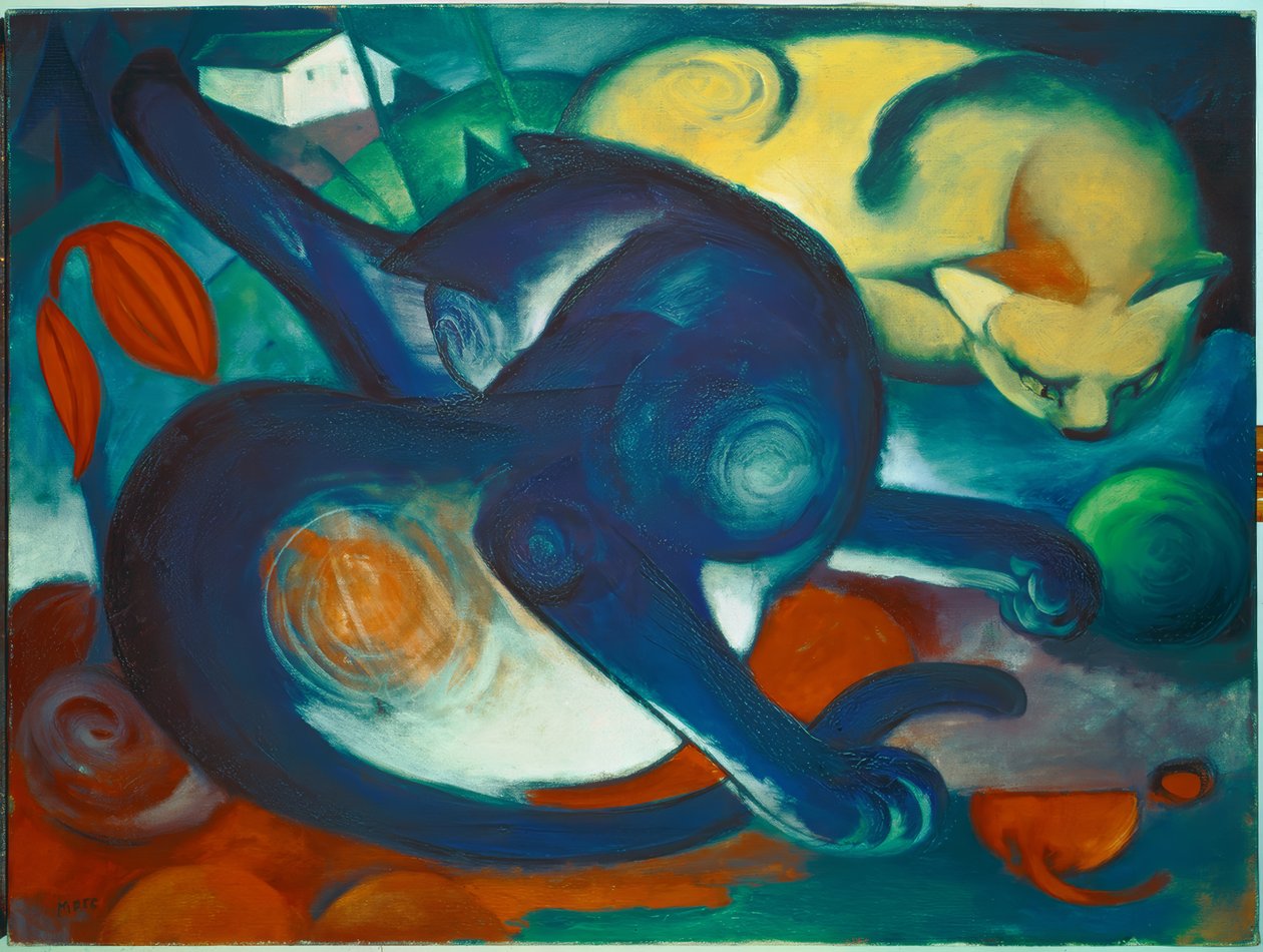 两只猫，蓝色和黄色 作者 弗朗兹·马克（Franz Marc）