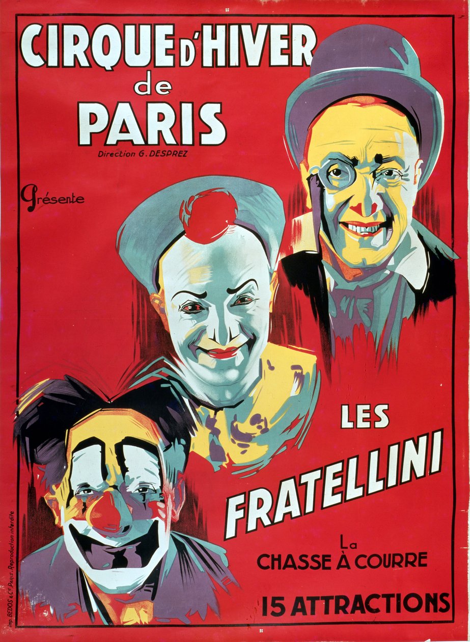 海报广告&39;Cirque d&39;Hiver de Paris&39;以Fratellini Clowns为特色，c.1927 作者 法语学校