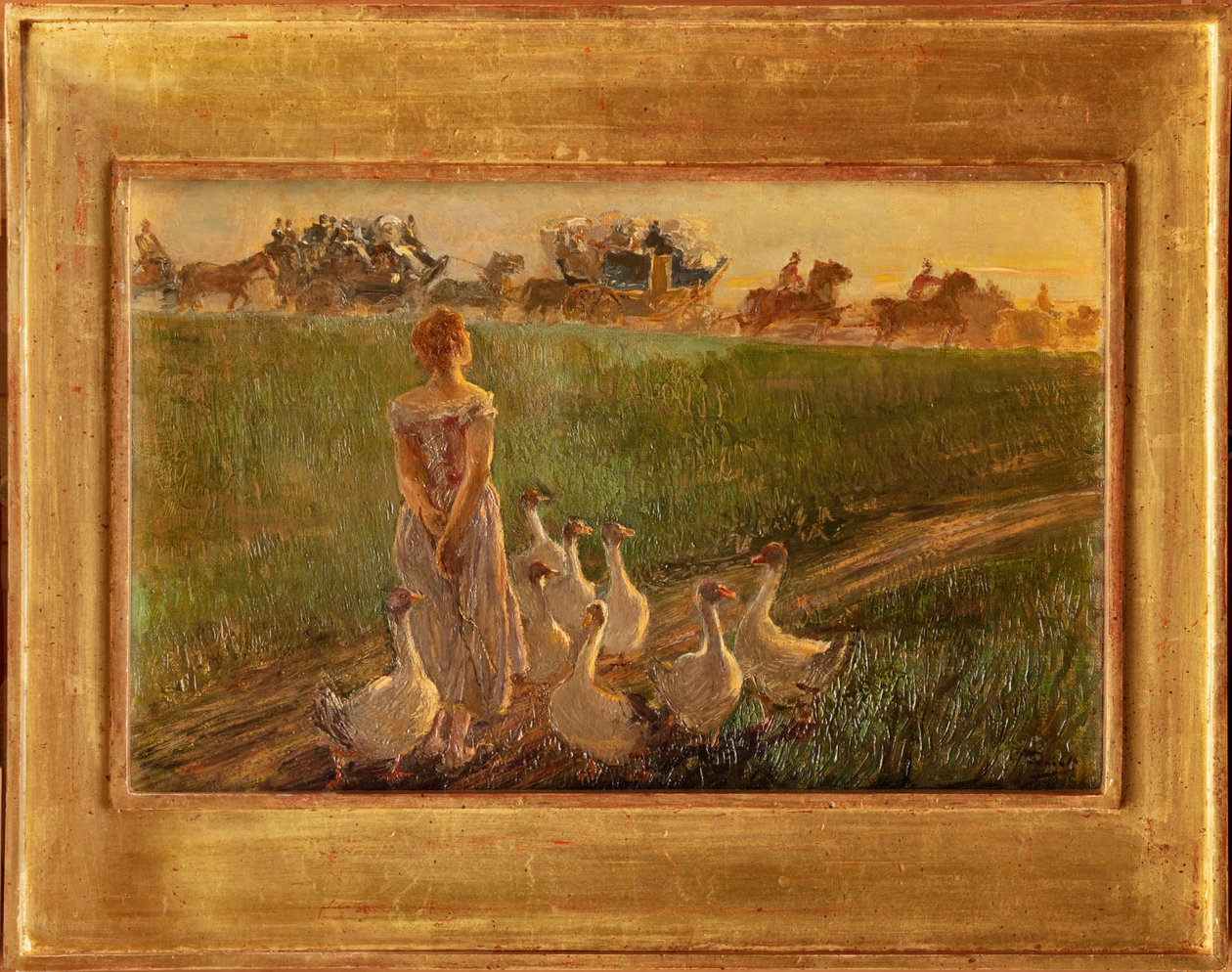 养鹅人（布面油画） 作者 加埃塔诺·普雷维亚蒂（Gaetano Previati）