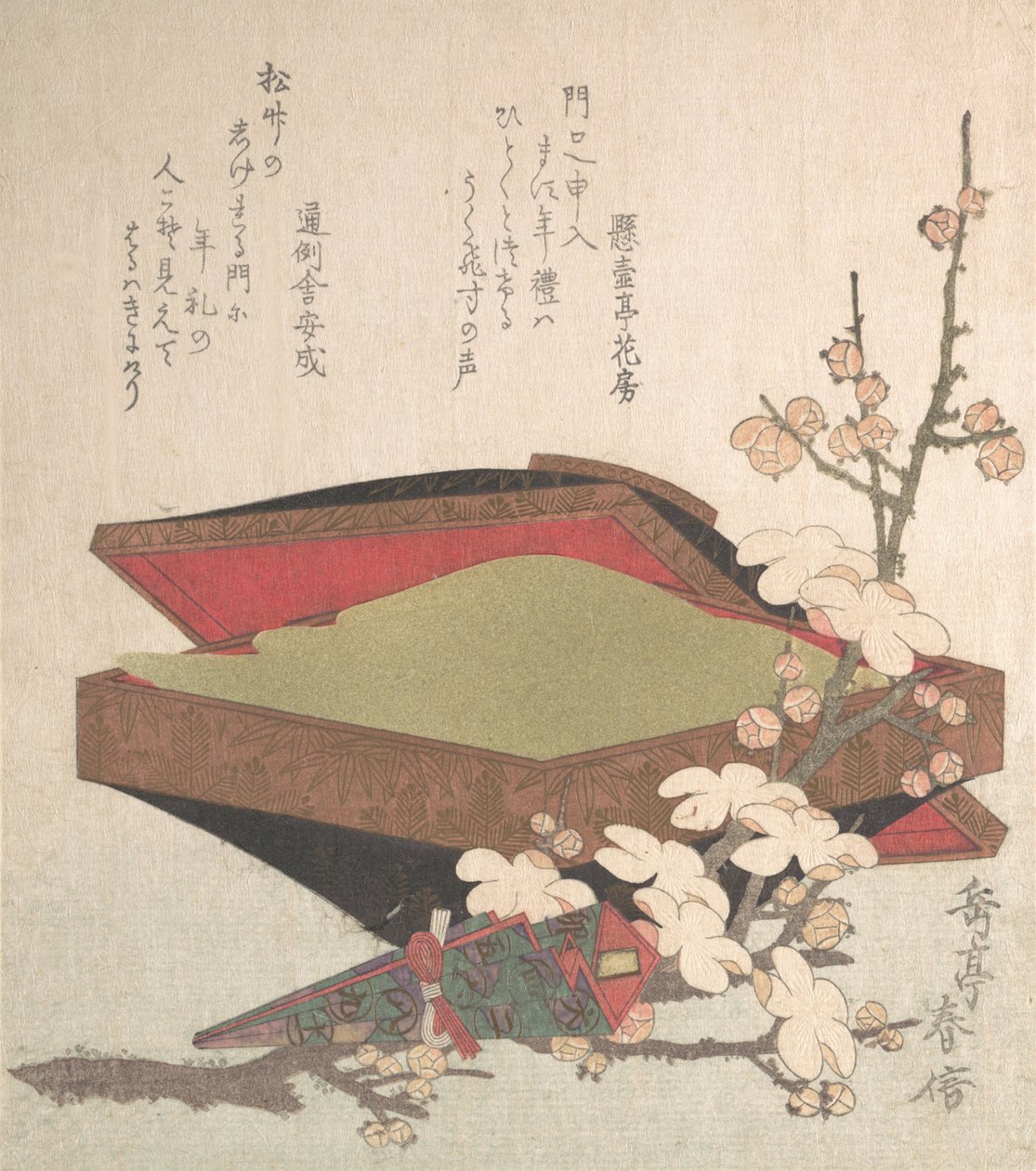 梅花和蛋糕盒，1819年。 作者 学亭