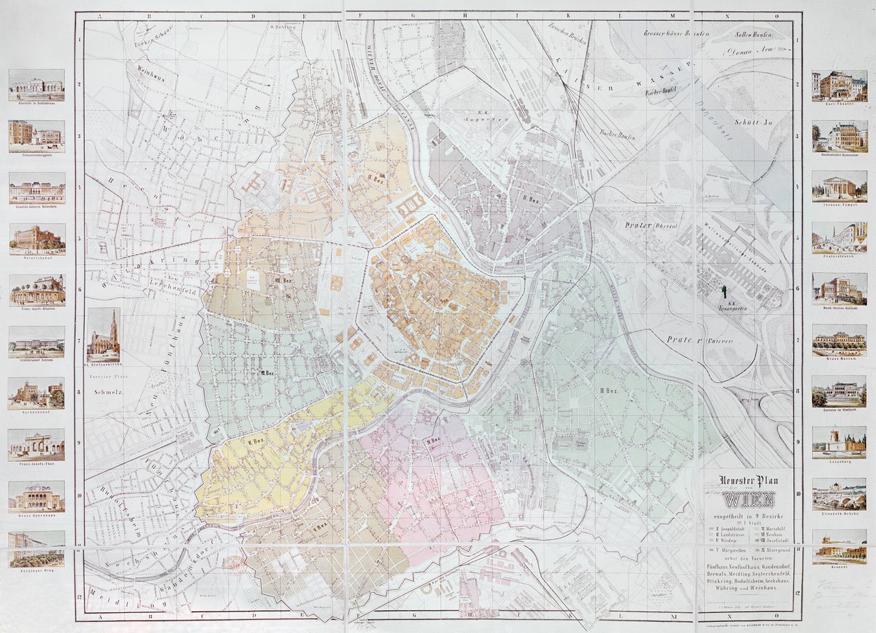 维也纳地图，由Klimsch und Co.出版，法兰克福，1860年 作者 德国学校