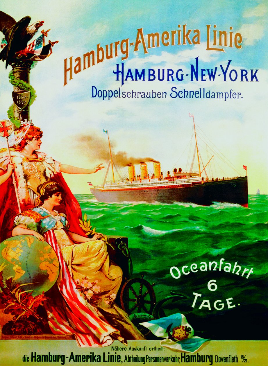 海报广告汉堡美国线，1897年 作者 德国学校