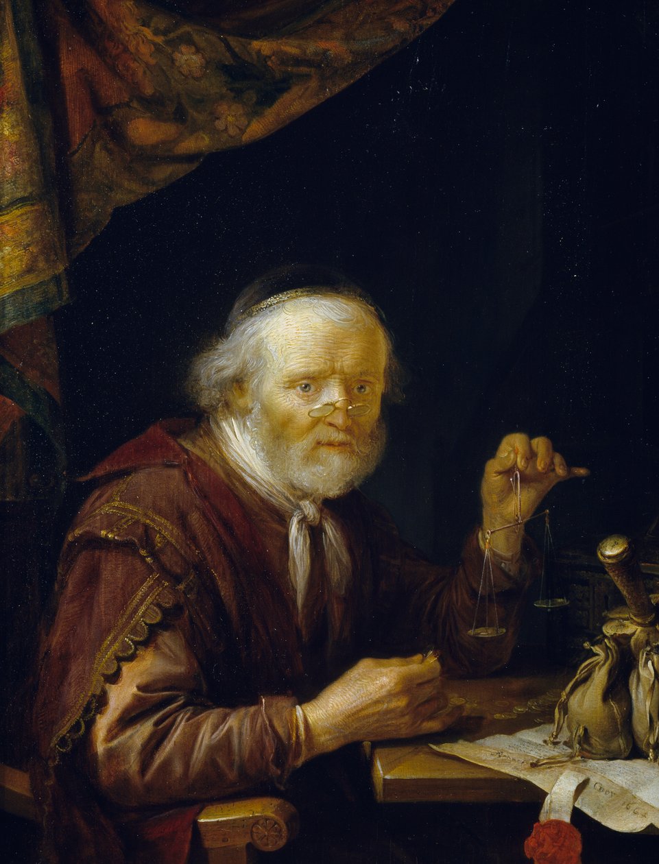 称量黄金 作者 Gerrit 或 Gerard Dou