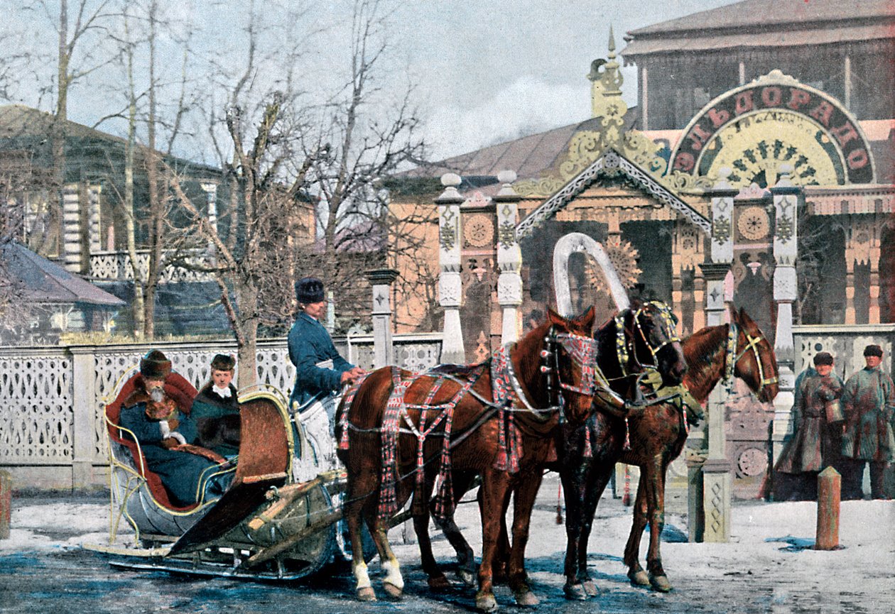 大约在1890年，俄罗斯莫斯科的三驾雪橇 作者 吉洛特