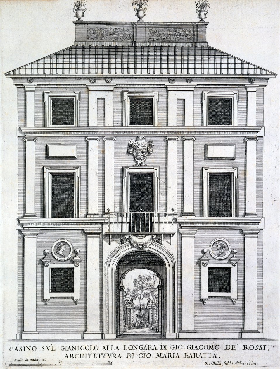 Gianicolo alla Longara的Giacomo de Rossi花园赌场，来自&39;Palazzi di Roma&39;，出版于c.1696-1702 作者 乔瓦尼·巴蒂斯塔·法尔达