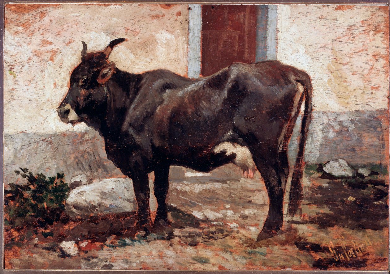 棕牛 - 绘画 作者 乔凡尼·法托里（Giovanni Fattori）