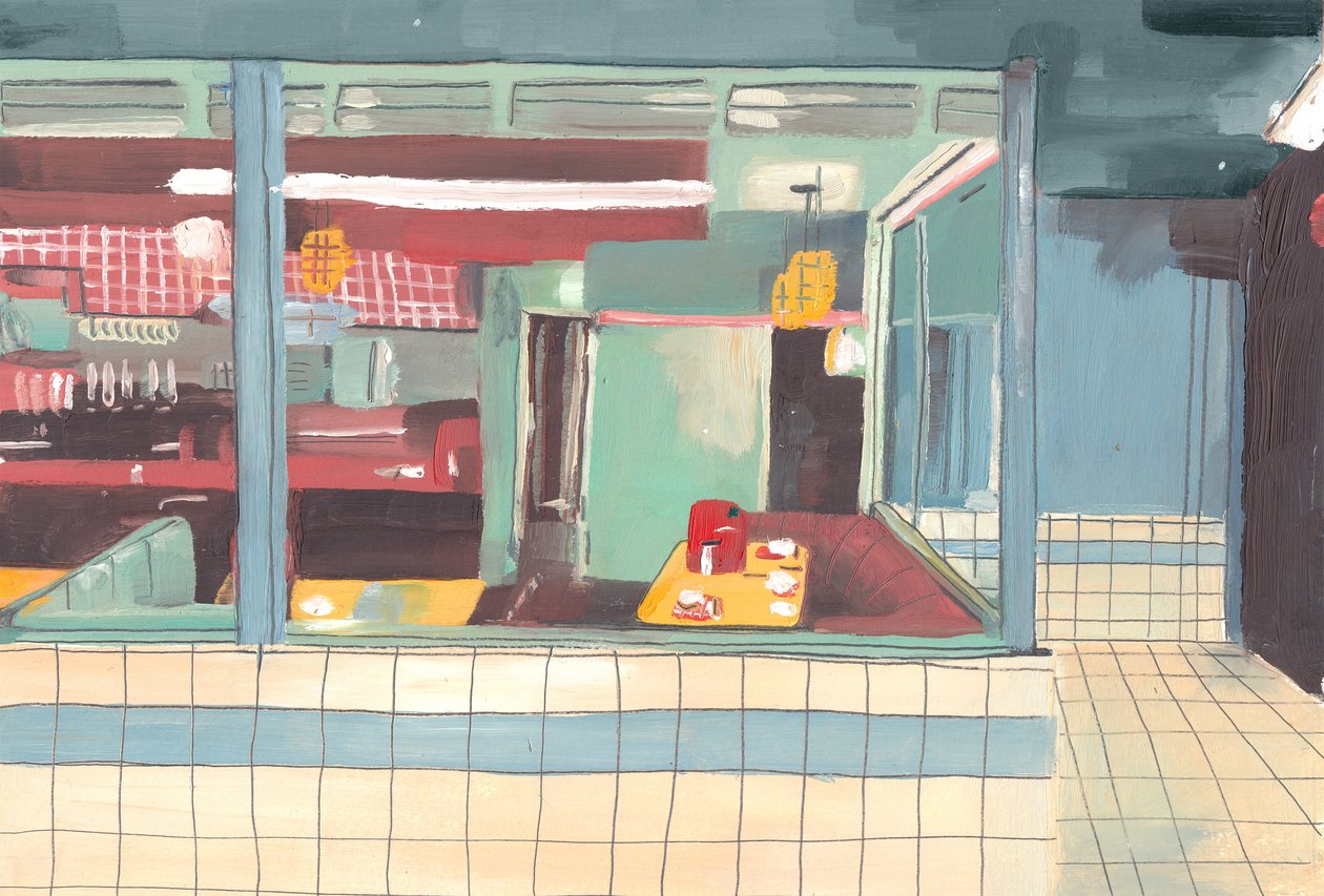 晚餐，2012年（纸上油） 作者 格蕾丝·海默（Grace Helmer）