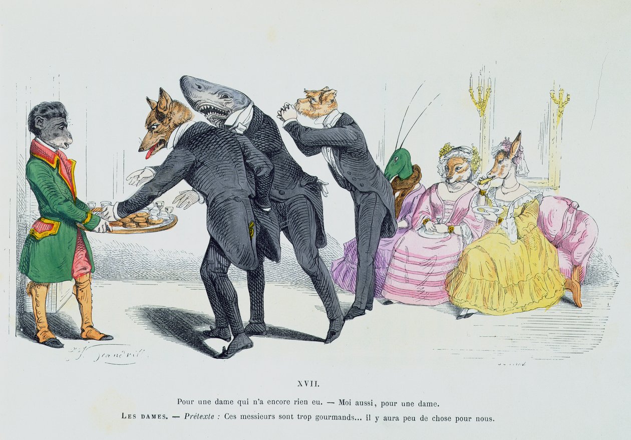 “这些绅士是如此贪婪......”，来自&39;Les Metamorphoses du Jour&39;系列的漫画，于1854年重印 作者 格兰维尔