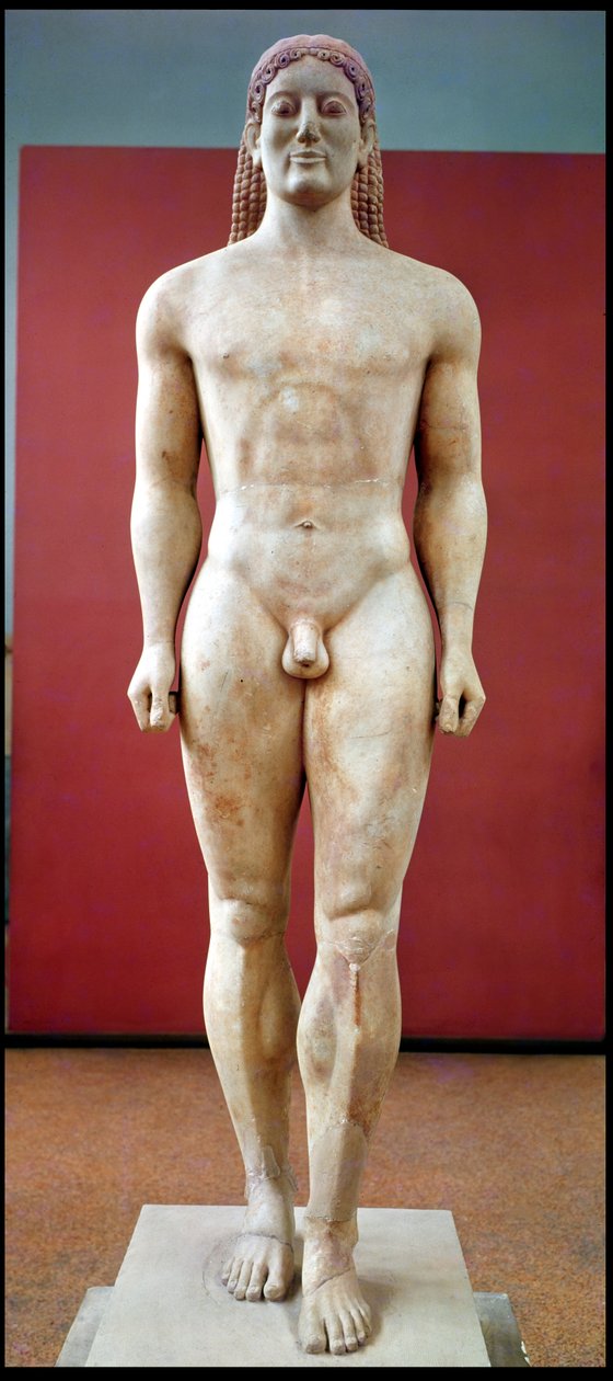 Anavysos Kouros，Kroisos的葬礼雕像c.530-520 BC（大理石） 作者 希腊文