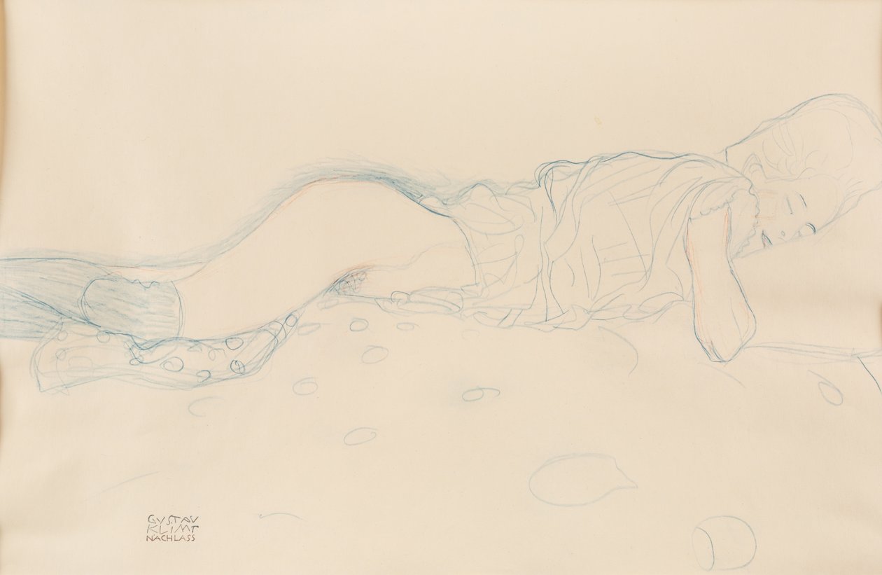 女性半裸体，约1908年。 作者 古斯塔夫·克里姆特