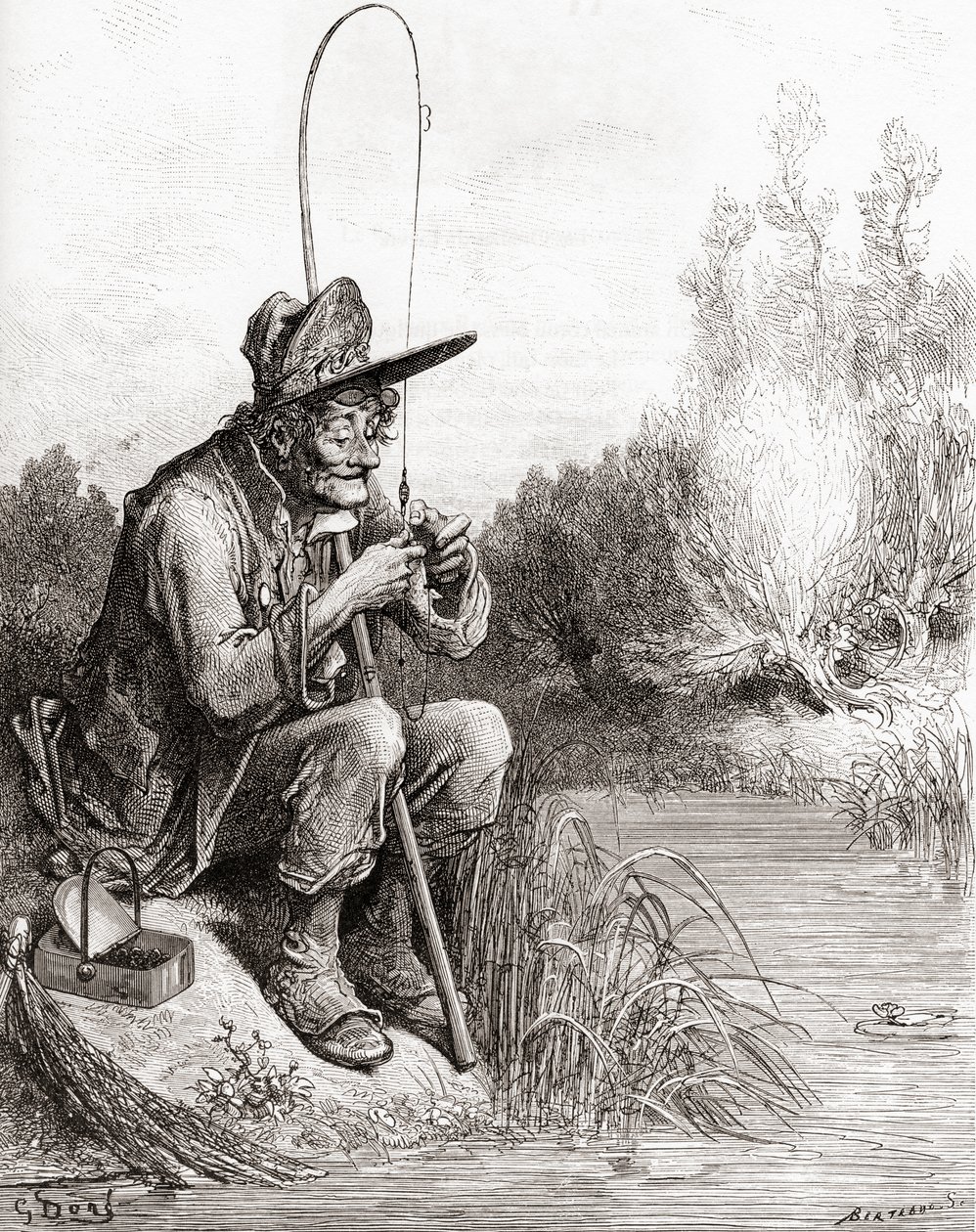 渔夫和小鱼，来自19世纪晚期版本的Fables de La Fontaine（木版画） 作者 古斯塔夫·多尔（Gustave Dore）
