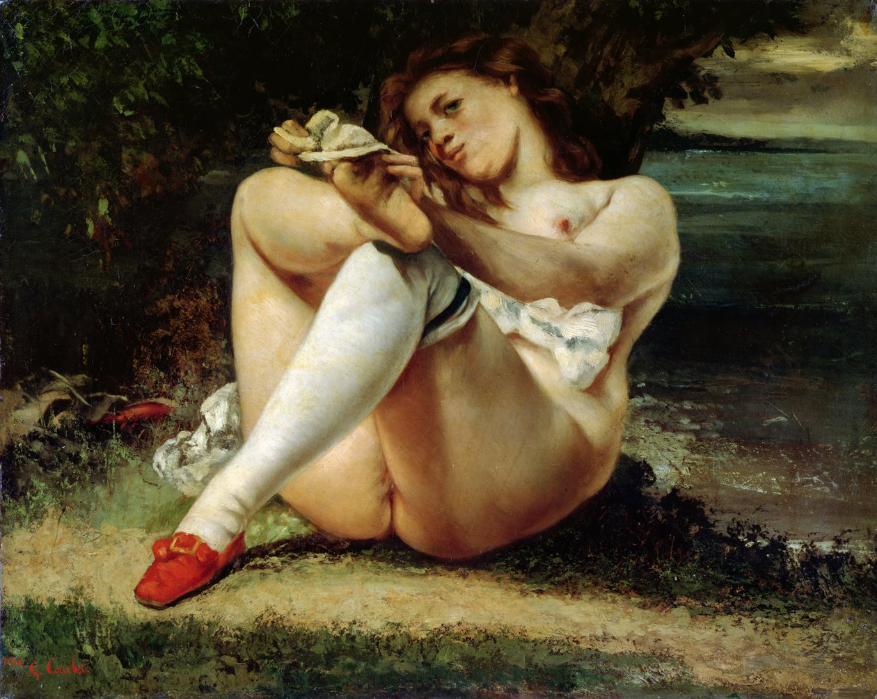 白袜子的女人，c.1861 作者 古斯塔夫·库尔贝
