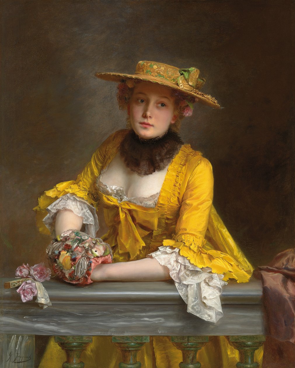 黄色连衣裙 作者 古斯塔夫·雅克（Gustave Jacquet）