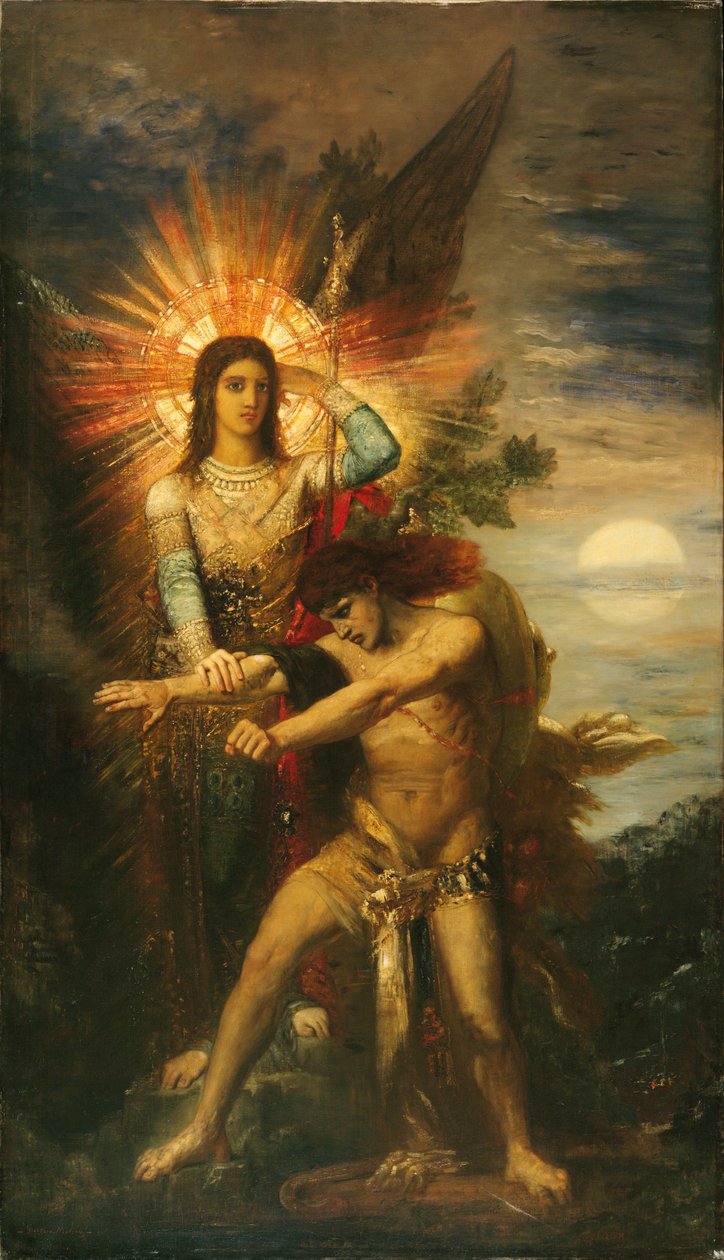 雅各布与天使 作者 古斯塔夫·莫罗（Gustave Moreau）