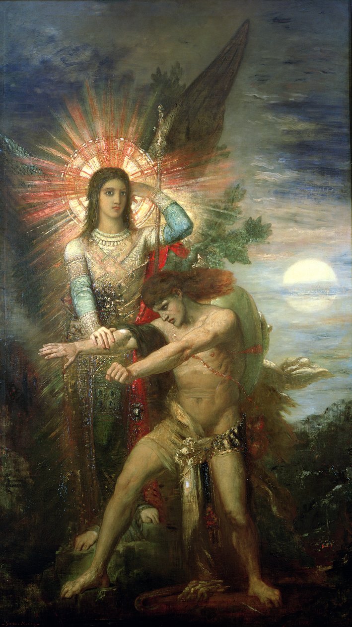 雅各和天使，1878年 作者 古斯塔夫·莫罗（Gustave Moreau）