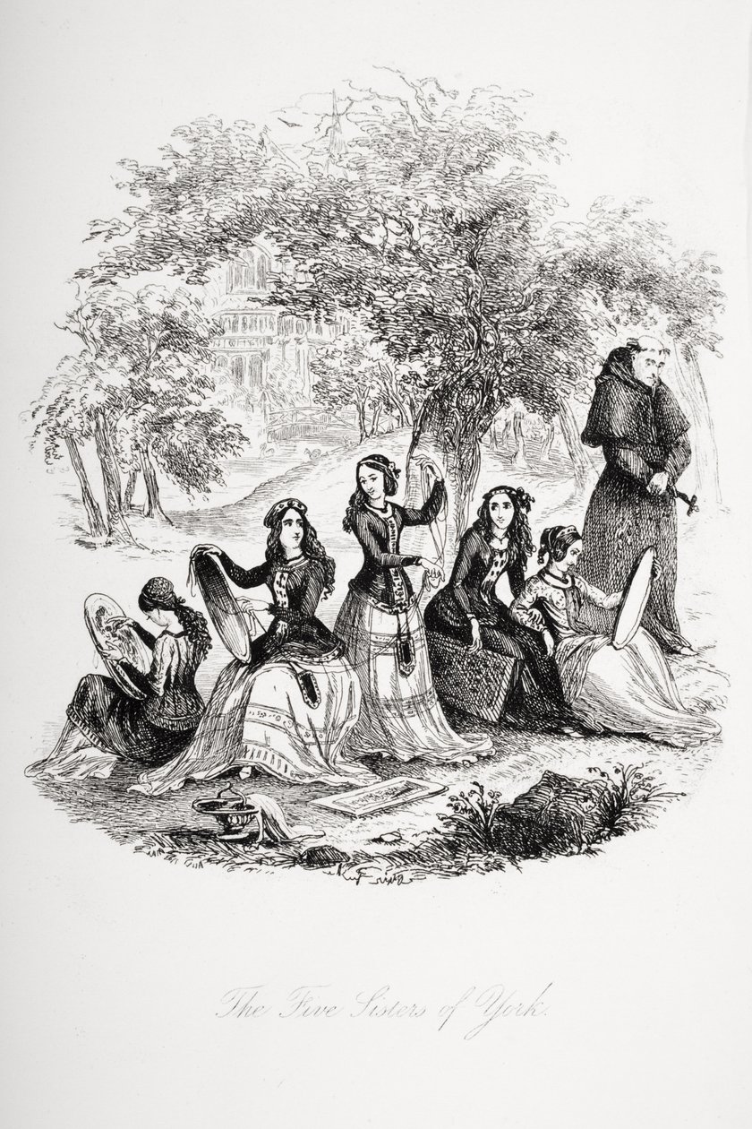 约克的五个姐妹，查尔斯·狄更斯（1812-70）的“尼古拉斯·尼克莱比”插图1839年出版 作者 Hablot骑士布朗