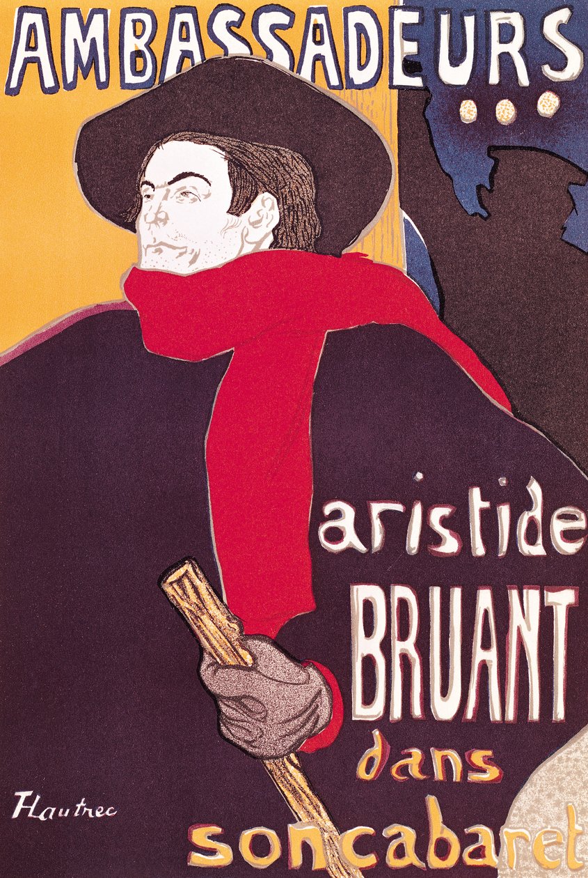 海报广告Aristide Bruant（1851-1925）在1892年的Ambassadeurs歌舞表演中 作者 亨利·德·图卢兹·劳特雷克