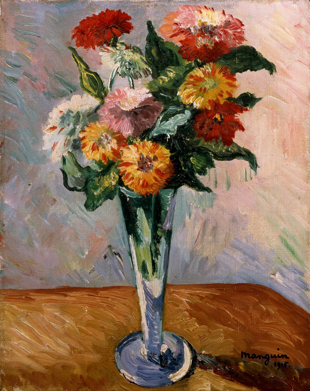 鲜花，1915年。 作者 亨利·曼金（Henri Manguin）