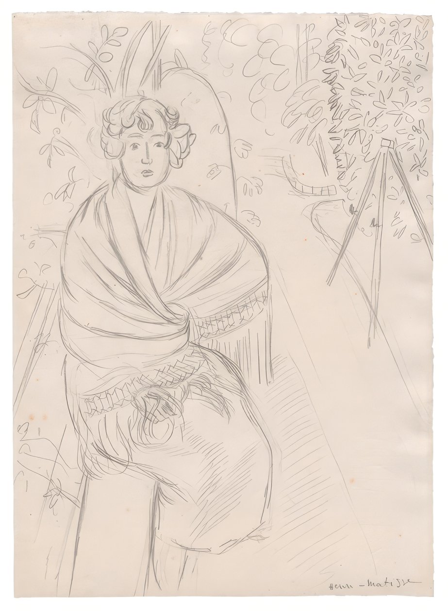 花园里披着披肩的女人 作者 亨利·马蒂斯