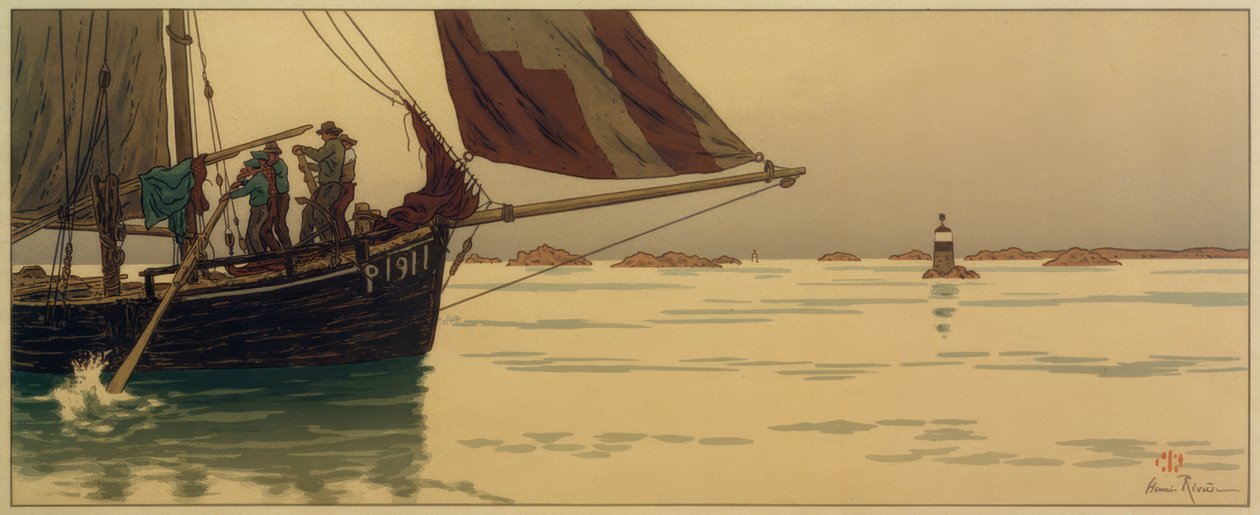 在平静的海面上 作者 亨利·里维耶尔（Henri Riviere）