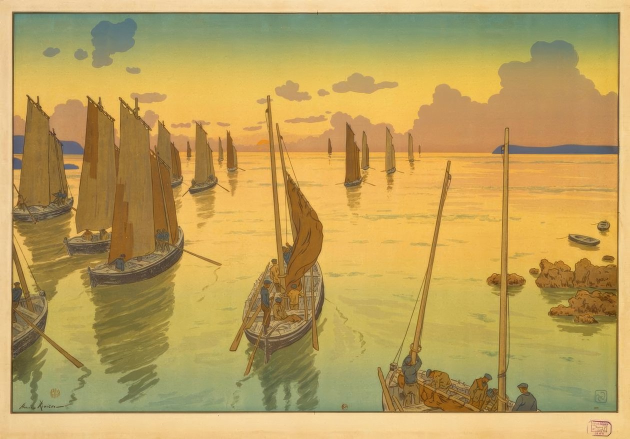 夕阳 作者 亨利·里维耶尔（Henri Riviere）