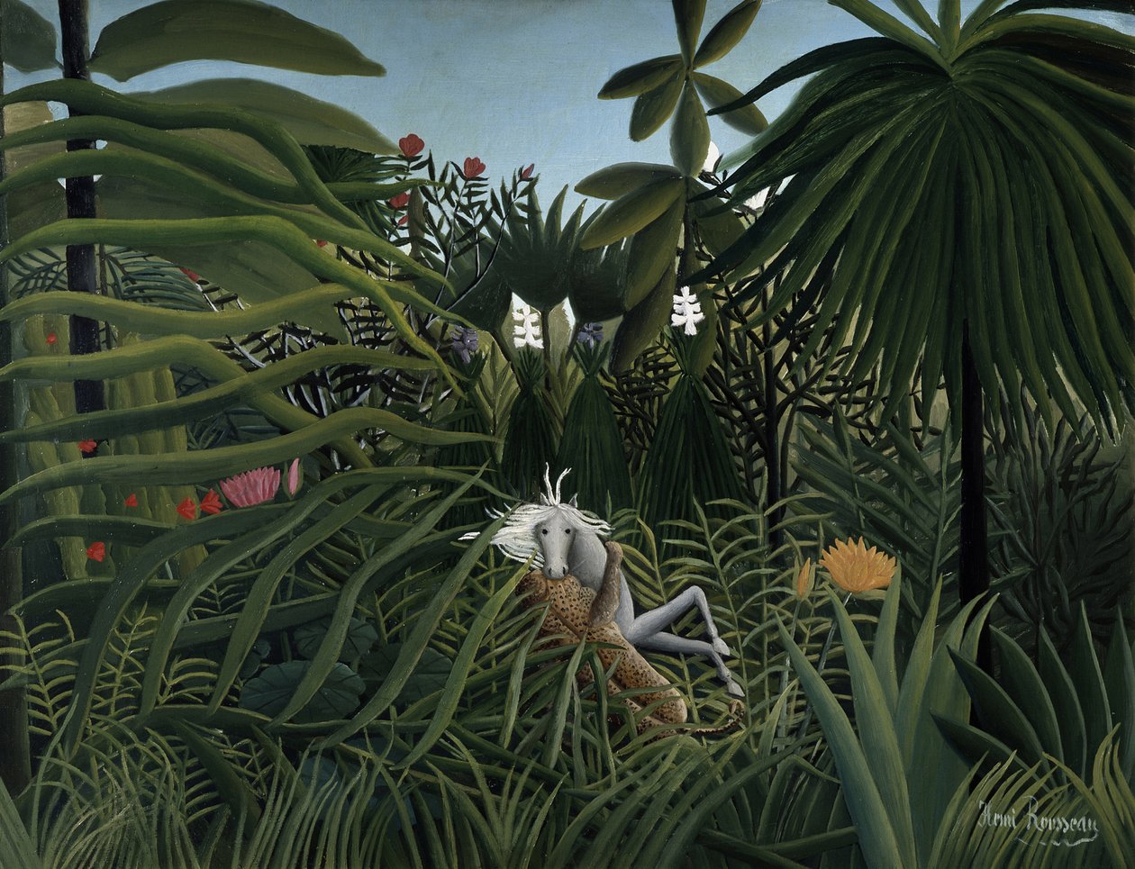 美洲虎攻击一匹马，1910年 作者 亨利·卢梭
