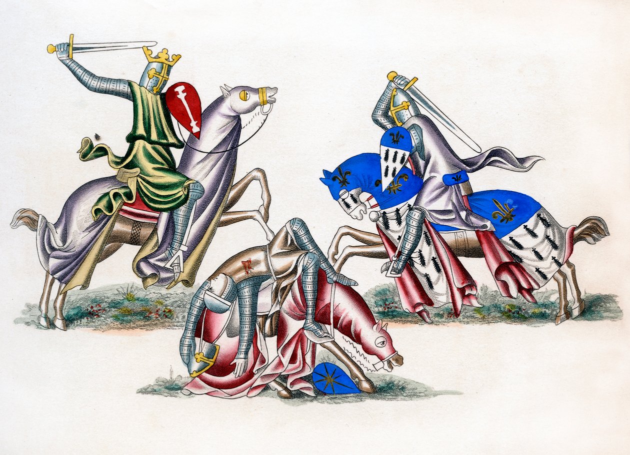骑士战斗，c1260，1843。 作者 亨利·肖