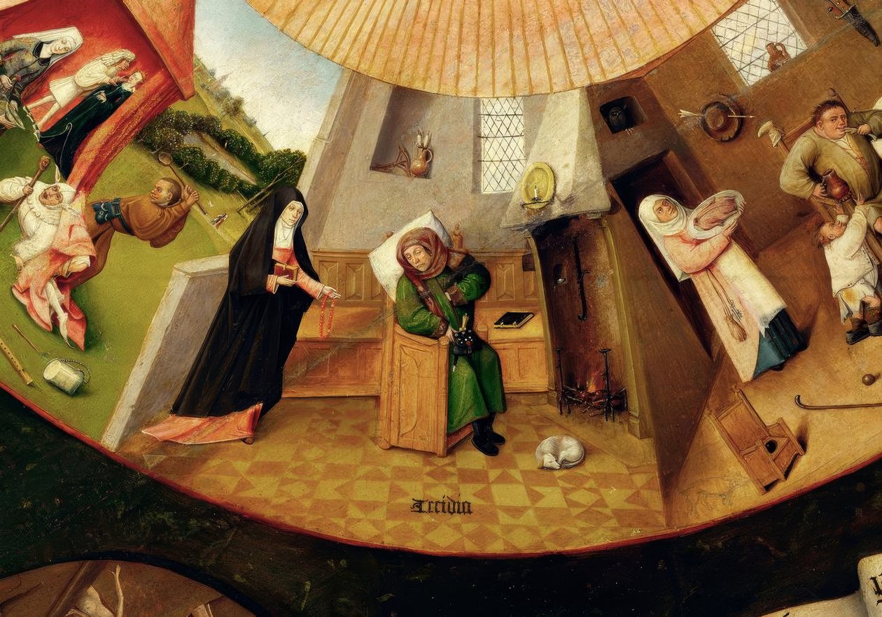 七个主要的罪和最后四个事 作者 Hieronymus Bosch