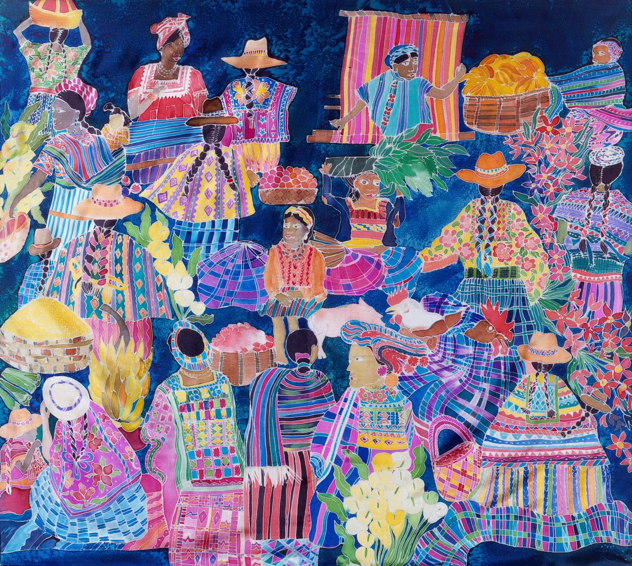 危地马拉印象（丝绸上的彩色墨水） 作者 希拉里·西蒙（Hilary Simon）