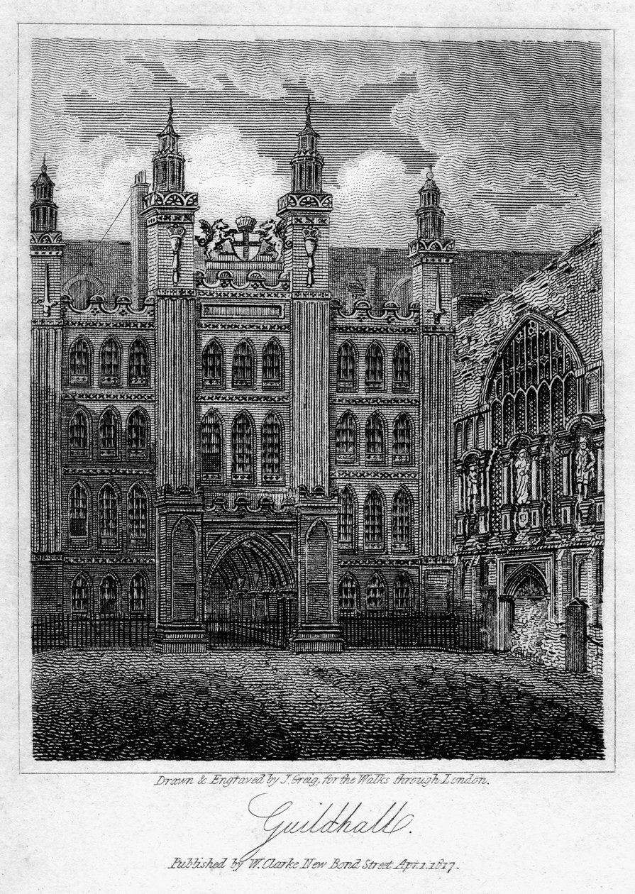 伦敦市市政厅，1817年。 作者 格里格