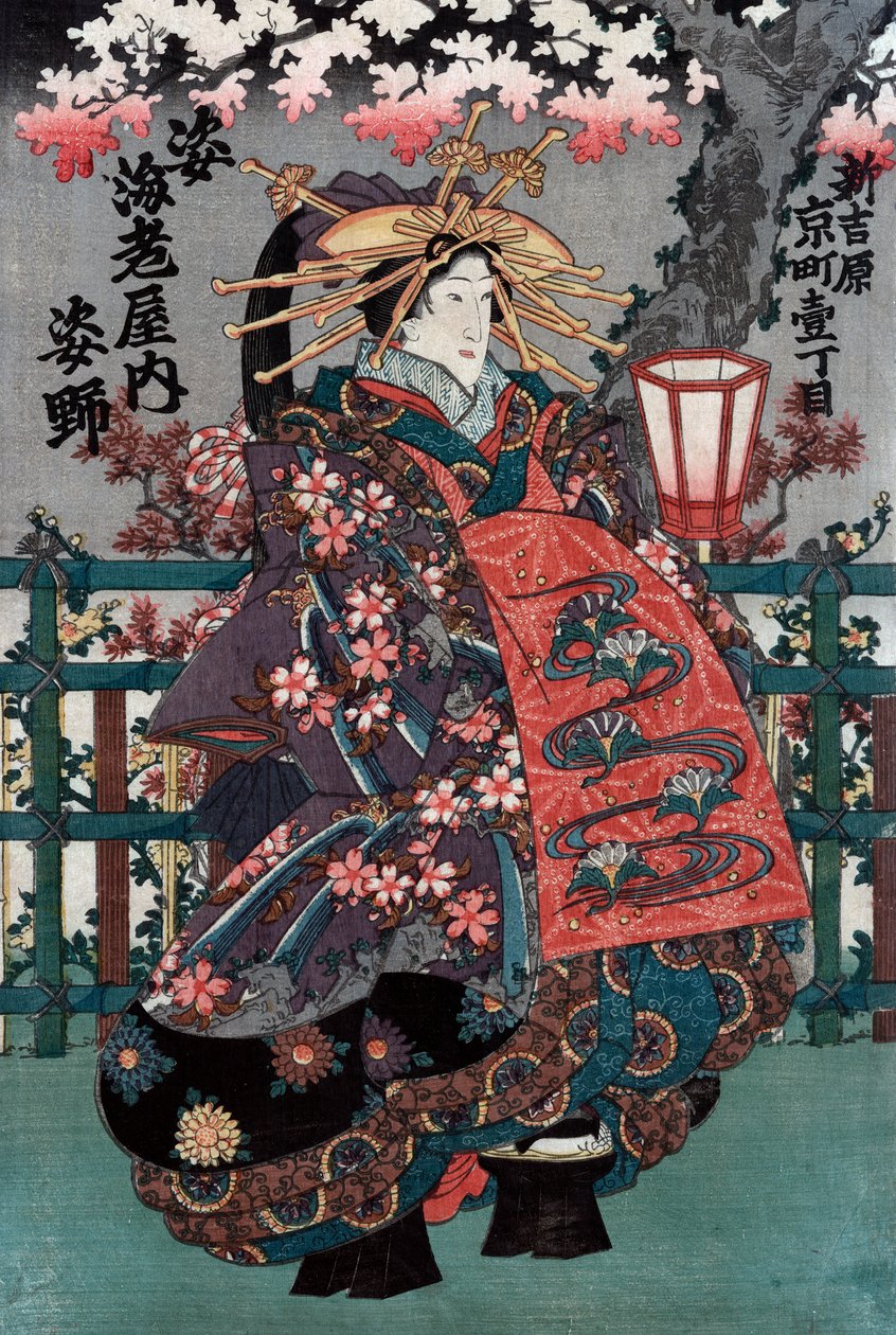 日本歌妓三联画的中心面板 作者 日本学校