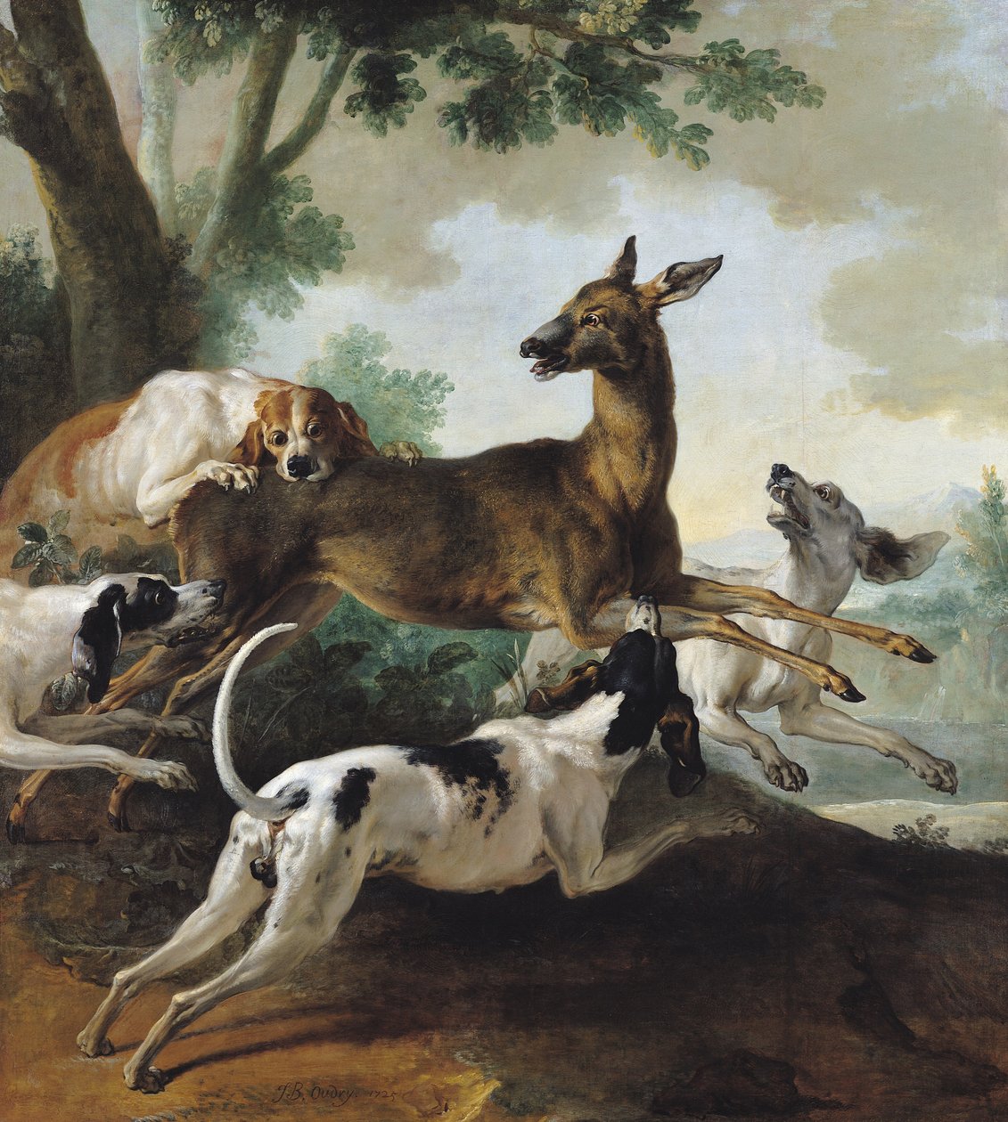 被狗追逐的鹿，1725年 作者 让·巴蒂斯特·奥德里（Jean Baptiste Oudry）