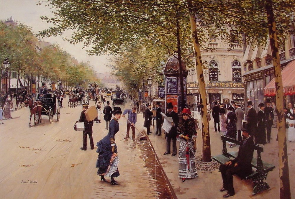 Boulevard des Capucines  - 在背景Boulevard des Italiens与右翼的Pavillon de Hannover 作者 让·贝罗