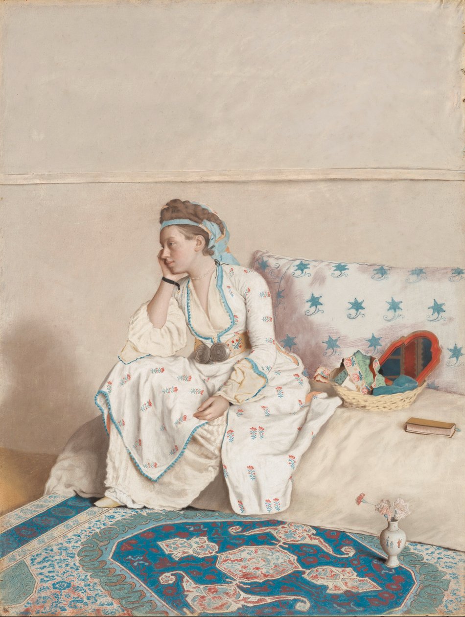 Marie Fargues的肖像，艺术家的妻子，土耳其服装 作者 让·埃蒂安·利奥塔