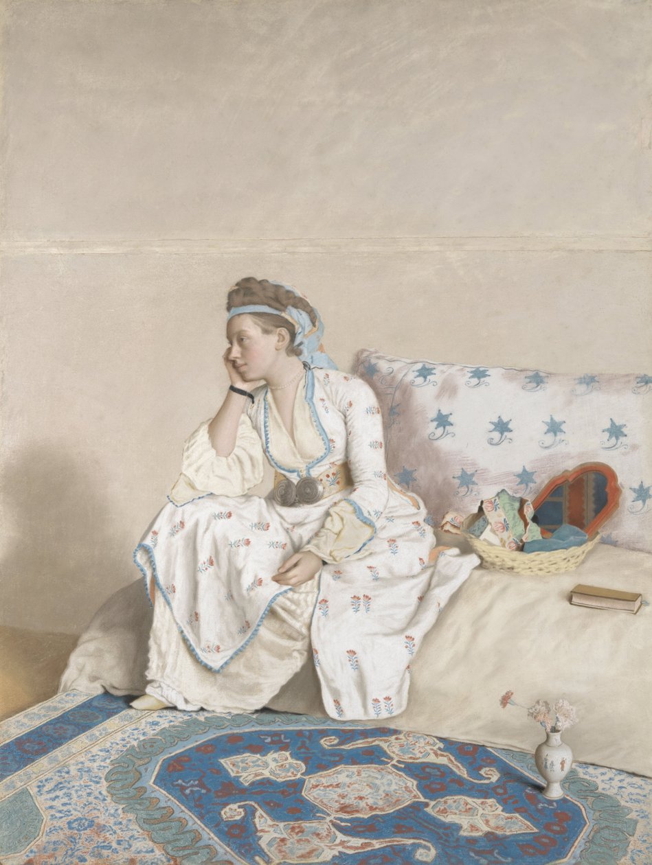 Marie Fargues的肖像，土耳其服装艺术家的妻子，1756-58（粉彩羊皮纸） 作者 让·埃蒂安·利奥塔
