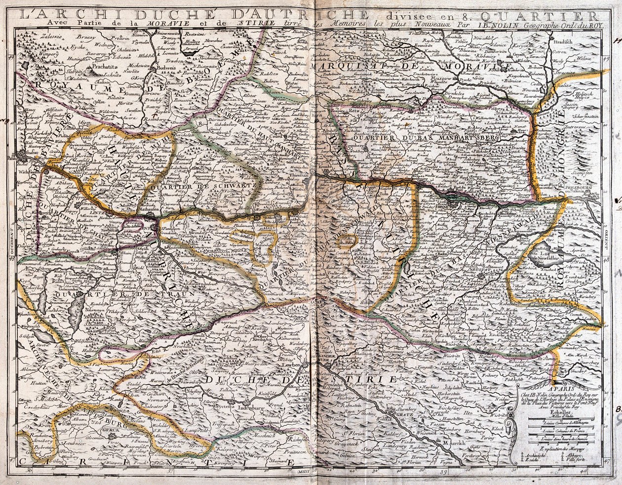 奥地利地图（雕刻 作者 让·巴蒂斯特·诺林（Jean Baptiste Nolin）