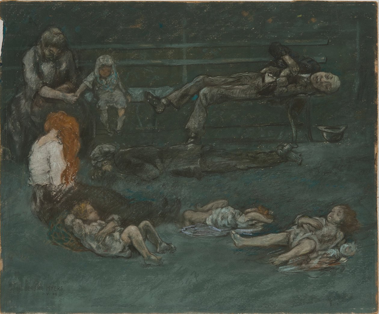 晚上的公园长椅，1909年。 作者 杰罗姆·迈尔斯（Jerome Myers）