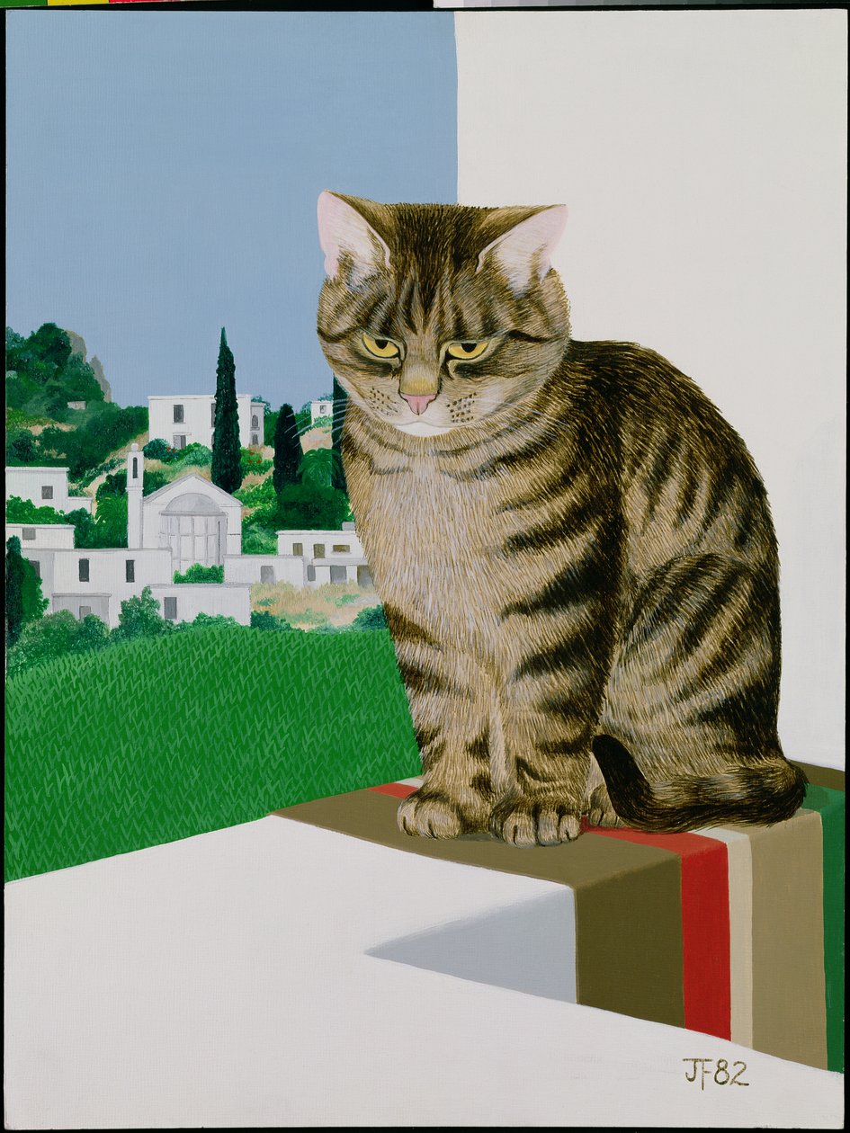 虎斑猫在窗口中 作者 琼·弗里斯通