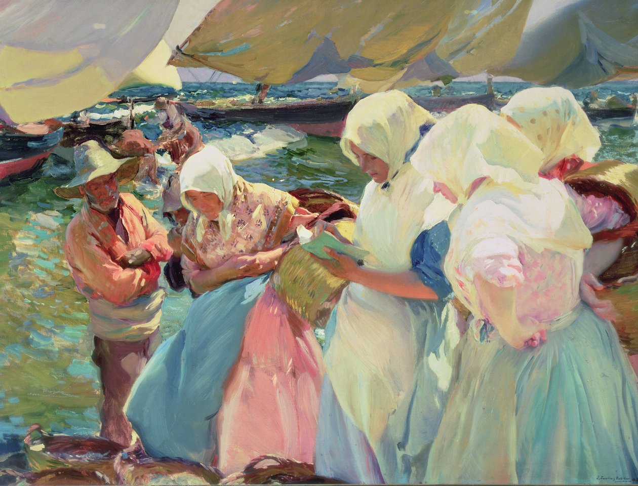Fisherwomen on the Beach 作者 华金·索罗拉·巴斯蒂达