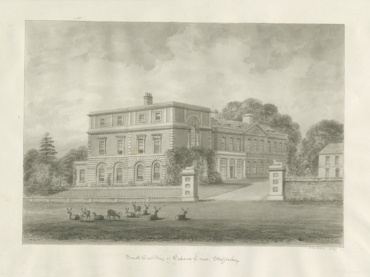 Okeover Hall：棕褐色水墨画，1847年 作者 约翰·巴克勒