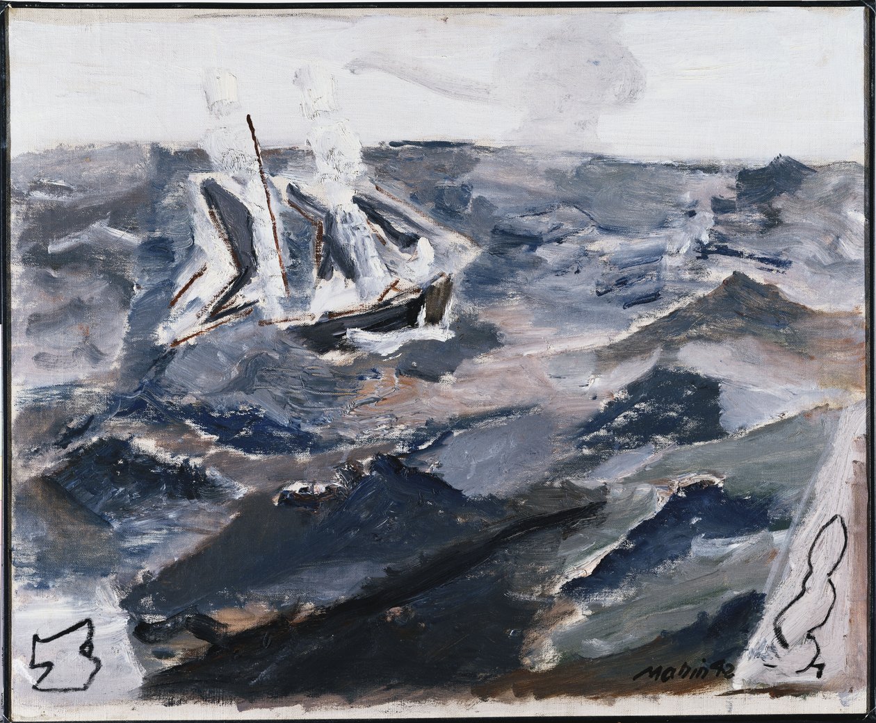 海与船（布面油画） 作者 约翰·马林