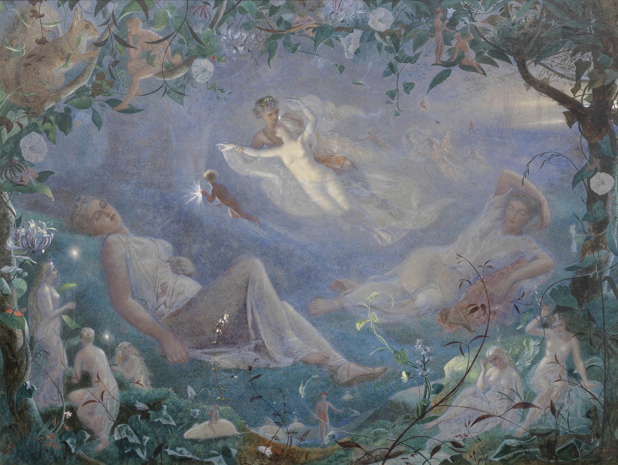 仲夏夜之梦》的场景，1873年。 作者 约翰·西蒙斯